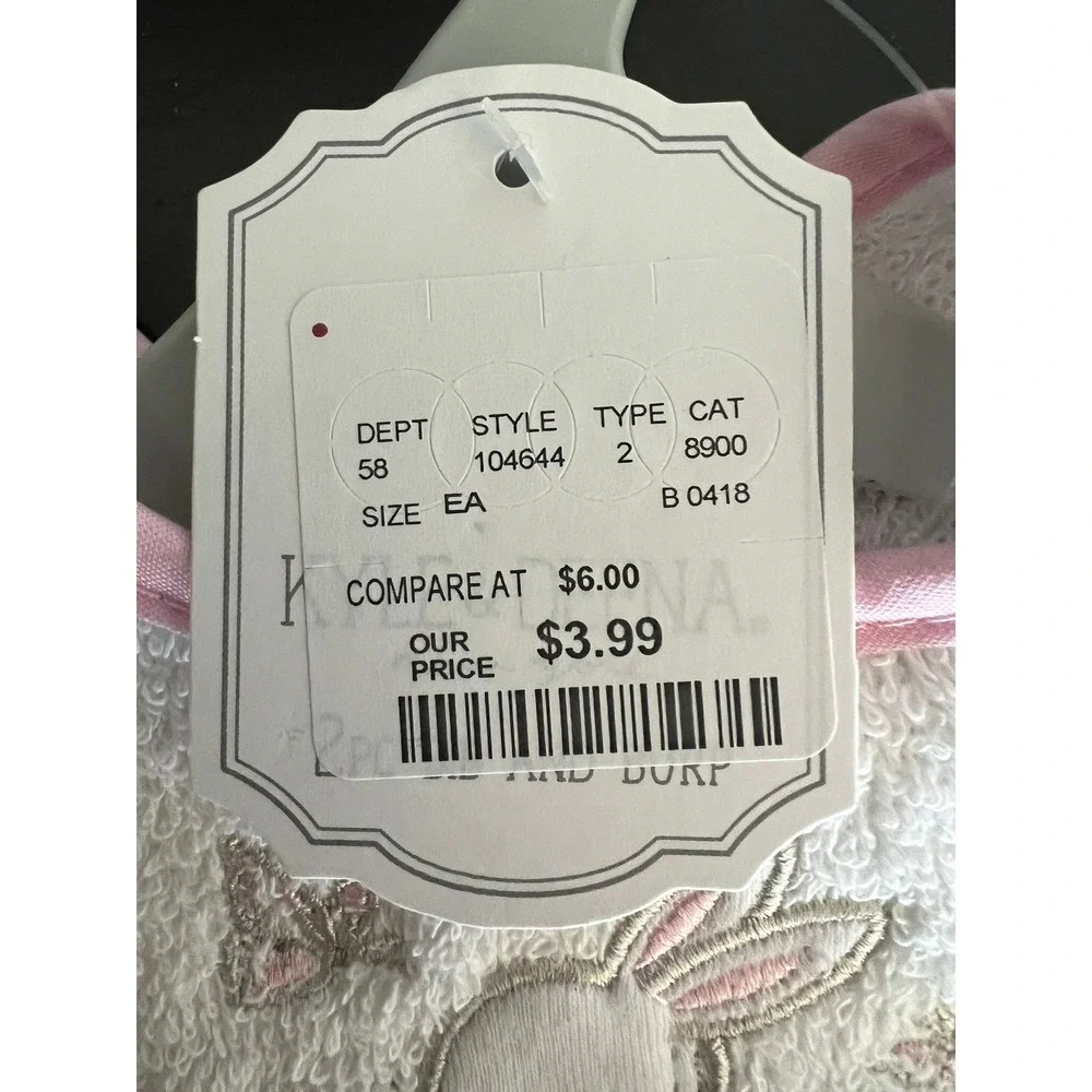 Kyle & Deena Bib Baby OS White Pink Brand New Bunny Floral Scalloped EK12210340